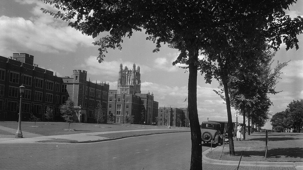 North facade of General Hospital viewed from east, The University of Iowa, 1931.jpg